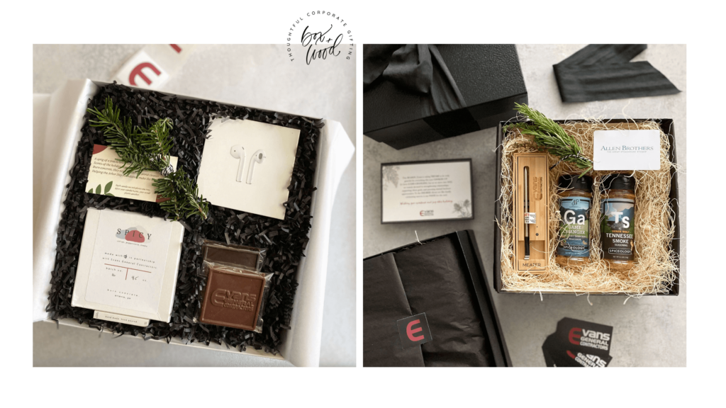Custom Corporate Gift designs for clients | Holiday Corporate Client Gifts for commercial construction companies | Box+Wood Gift Company
